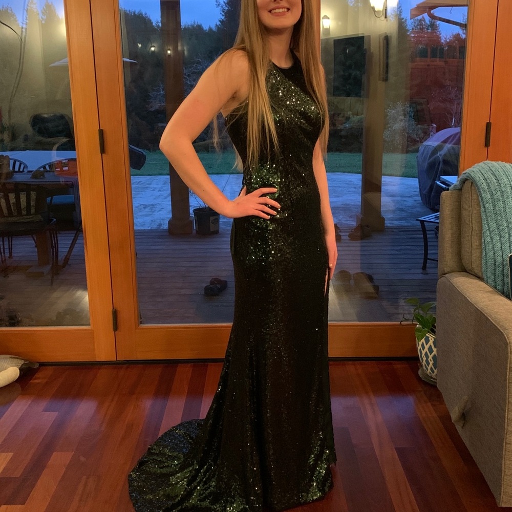 Green Sequin Halter Top Prom Dress